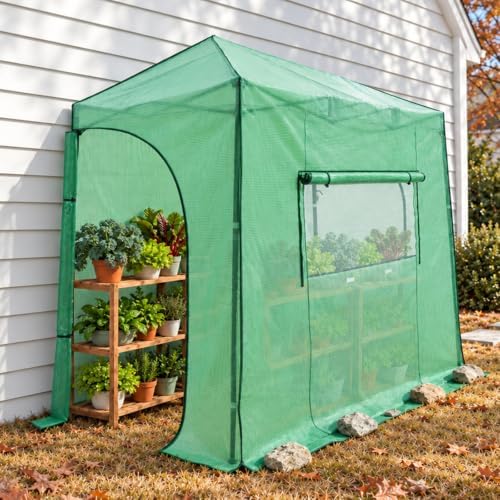 EAGLE PEAK 10x5 Easy Setup Pop Up Greenhouse, Lean-To Design, Clear/Green