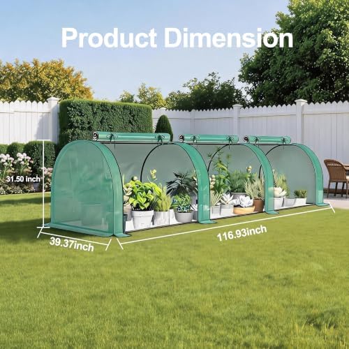 Garvee 116x39x31in Mini Greenhouse with 3 Roll-Up Zipper Door