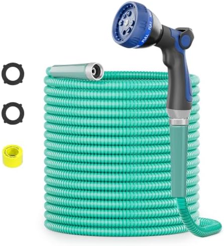 SPECILITE 100ft 304 Stainless Steel Metal Hose (Aqua) with Blue Nozzle