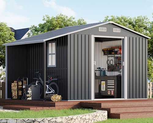 Jocisland 10.6x6.8x6.3 FT Outdoor Storage Shed with Sliding Doors