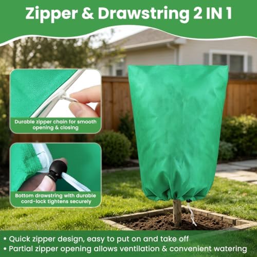 Plant Covers Freeze Protection, 78.74“×94.49” 1Pack Winter Frost Cloth Blanket with Zipper&Drawstring,Non-Woven Tree Jacket for Garden Cold Wind Snow Animal(Green)