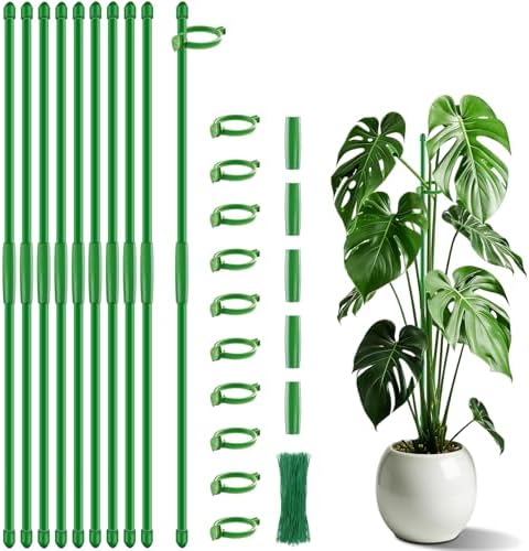 Plant Support Stakes 15 Inch for Indoor Plants,10 Pcs SupKing Orchid Sticks with Clips Garden Stake Extended for Outdoor Potted Tomato Rose Vegetables House Palnts Comes with 20 Plants Ties