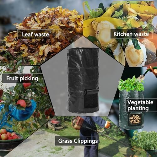 Compost Bin Bags 34 Gallon Garden Compost Bags Outdoor Reusable,Organic Waste Garden Yard Compost Bag Collapsible Leaf Lawn Bags Gardening Container (Black 4pcs)