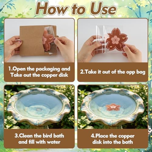 2 Pcs Copper Bird Bath Disc, Solid Copper Disk for Bird Bath, Flower-Shaped Bird Bath Copper Disk, Natural Water Purifier for Outside Bird Bath All-Season, Backyard Garden Decor