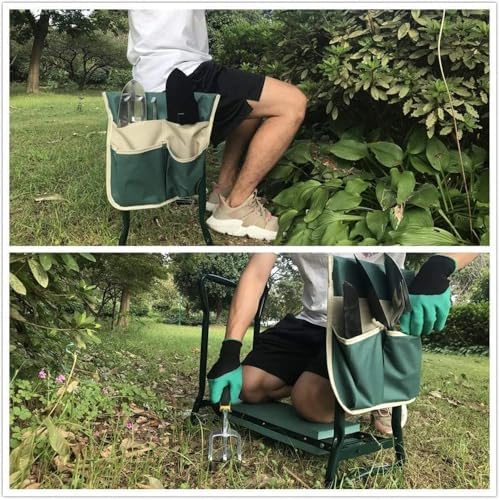 Garden Kneeler Seat with Upgraded Thicken Kneeling Pad and 1 Large Tool Pouch, Foldable Stool 330lb Capacity-Protects Your Knees, Clothes from Dirt & Grass Stains