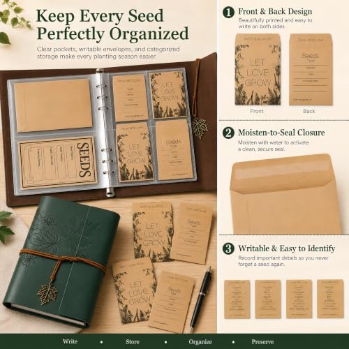 Garden Seed Storage Organizer Binder for Various Size Seed Packets-Green