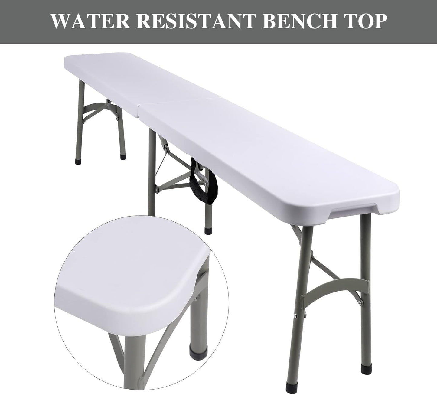 Plastic Folding Bench - Portable Bench Used for Indoor, Outdoor, Picnic, Party, Camping, Dining Seat, Garden Soccer Multipurpose Entertaining Activities, White (1, White, 8 Feet)