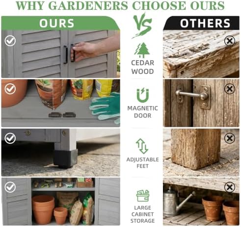 Outdoor Storage Cabinet with Metal Tabletop, Cedar Wood Garden Workstation