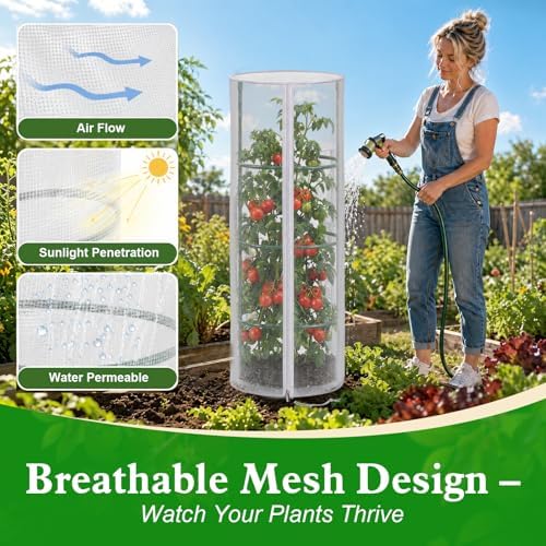 4 Pcs 57"X15.7" Round Tomato Netting with Zipper, Insect Bird Cover