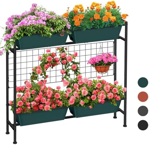 Vertical Raised Garden Beds 32.4" Tall Planter Raised Beds Boxes Patio Herb Garden Planter Outdoor with Metal Fences Legs for Small Climbing Plant Gardening Vegetables Patio Balcony Porch, Green