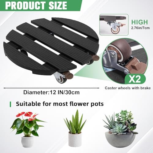 Plant Caddy with Wheels Heavy Duty, 12 Inch WPC Rolling Plant Stand