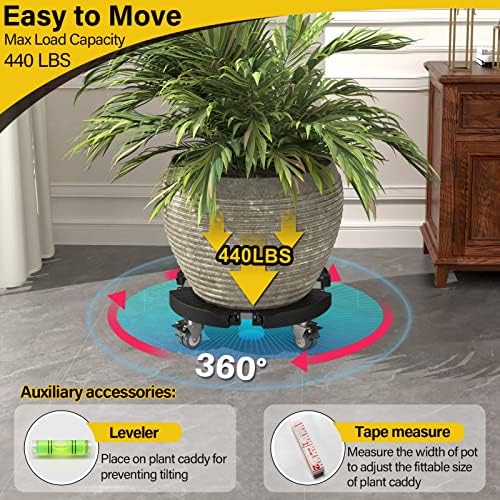 Plant Stand with Wheels 440LBS Load,2Pack, Adjustable 15-22",Black