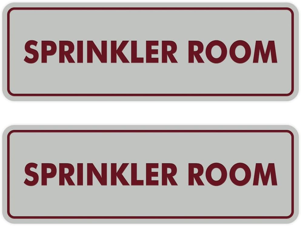 Signs ByLITA Standard Sprinkler Room Sign (Light Grey/Burgundy) - Medium 2 Pack