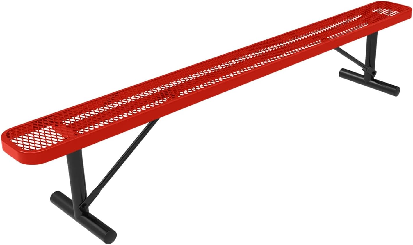 Coated Outdoor Furniture Heavy-Duty Portable Outdoor Bench Thermoplastic Coated, Expanded Metal, Commercial-Grade Seating, Made in America (Portable Without Back, 8 Ft, Red)