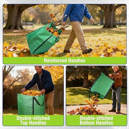 WORKPRO Heavy Duty 72-Gallon Reusable Yard Waste Bags, 3 Pack, Green