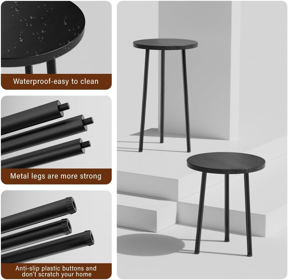 Plant Stand Indoor Tall: Corner Wood Plant Stand 2 Pack Mid Century Modern Decor - Small Round Plant Table for Indoor Plants - Outdoor Plant Holder for Patio Living Room Bathroom Office (Black)