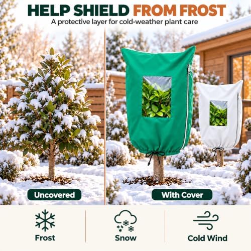 4 Packs Upgrade Winter Plant Covers Freeze Protection, Winter Frost Protection Covers with Viewing Window, Zipper & Drawstring