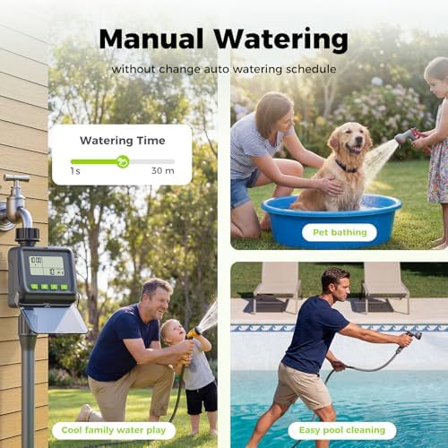 Sprinkler Timer for Garden Hose, Programmable Watering Timer with Rain Delay, Outdoor Automatic& Manual Irrigation Controller System for Lawn/Yard/Greenhouse V104
