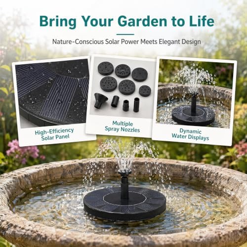 Solar Bird Bath Fountain, Solar Bird Bath Fountain with Pump, Outdoor Solar Fountain, Hanging Solar Fountain, Suitable for Gardens, Ponds, Patios