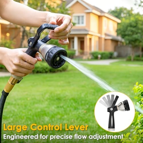 FANHAO Fireman Style Water Hose Nozzle Heavy Duty Metal, 8 Spray Patterns
