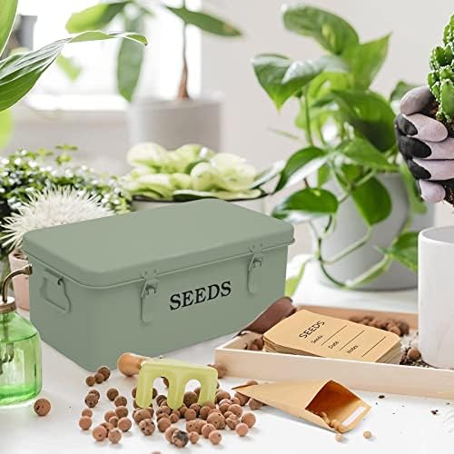 Seed Storage, Metal Seed Box, Seed Storage Organizer Box with Lid & Handle