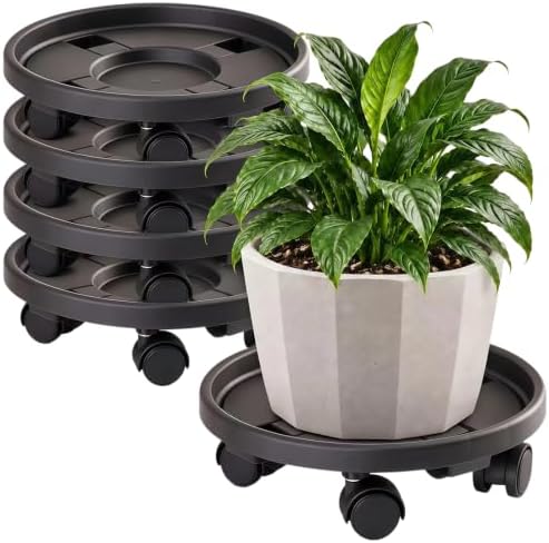 Rolling Plant Stand Outdoor 5 Pack 15.7 Inch Plant Caddy with Wheels, Black
