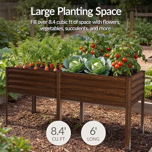 Best Choice Products 72x24x30in Non Toxic Galvanized Raised Garden Bed, Metal Elevated Planter Box, Vegetable Garden, 100% Non Toxic Materials - Dark Brown Wood Grain
