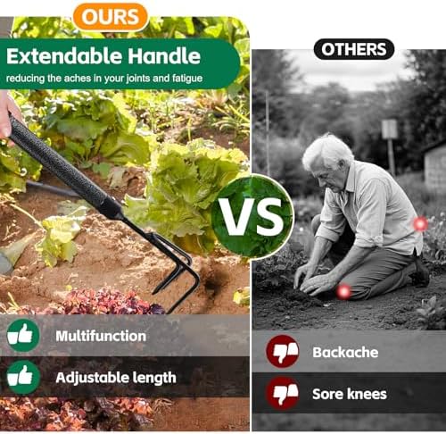 Garden Tools Set with Extension Handles, 5 Piece Thick Gardening Hand Tools, Heavy Duty Steel Rust-Proof Weeding Planting Tool Ideal Gardening Kit Gifts for Women and Men