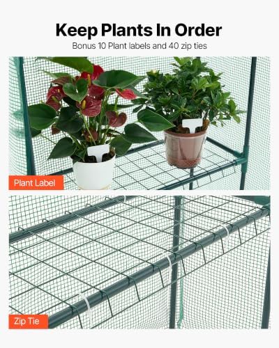 VEVOR Walk-in Greenhouse, 55.5" x 28.3" x 78.7" Greenhouse for Outdoors with PE Cover, 2 Tiers 4 Shelves, Roll-Up Zipper Door, Walk in Green House, Portable Plant Garden Hot House for Backyard Outside