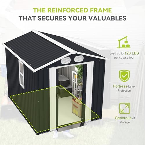 Large Waterproof Metal Storage Shed with Lockable Doors & Air Vents – Durable Outdoor Tool Shed for Backyard Garden Patio Organization
