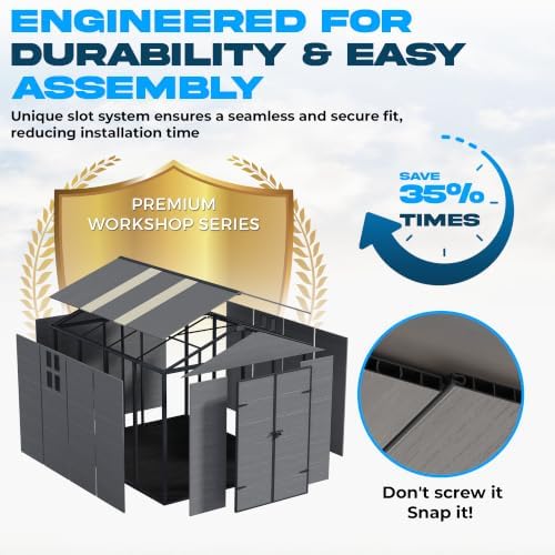 Bezseller 8x10 FT Resin Storage Shed with Floor, Dark Grey