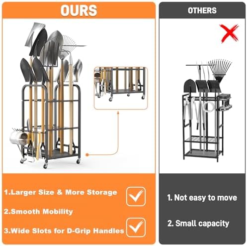 TORACK Garden Tool Organizer Stand with Wheels, Rakes Shovels Tools Stand