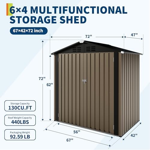 Garvee 6X4 FTOutdoor Storage Shed,130 Cu Ft Outdoor Tool Shed with Sloped Roof - Weather Resistant, Multi-Use Garden Shed for Bikes, Ladders & Seasonal Items