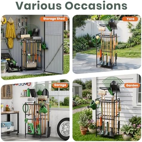 SPACECARE Garden Tool Organizer with Feet Up to 35 Long-Handled Tools Black