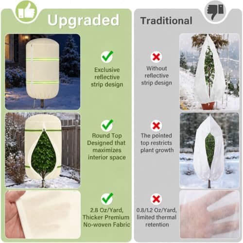 2 Pack Plant Covers Freeze Protection with Reflective Strip, 47" X39" Beige
