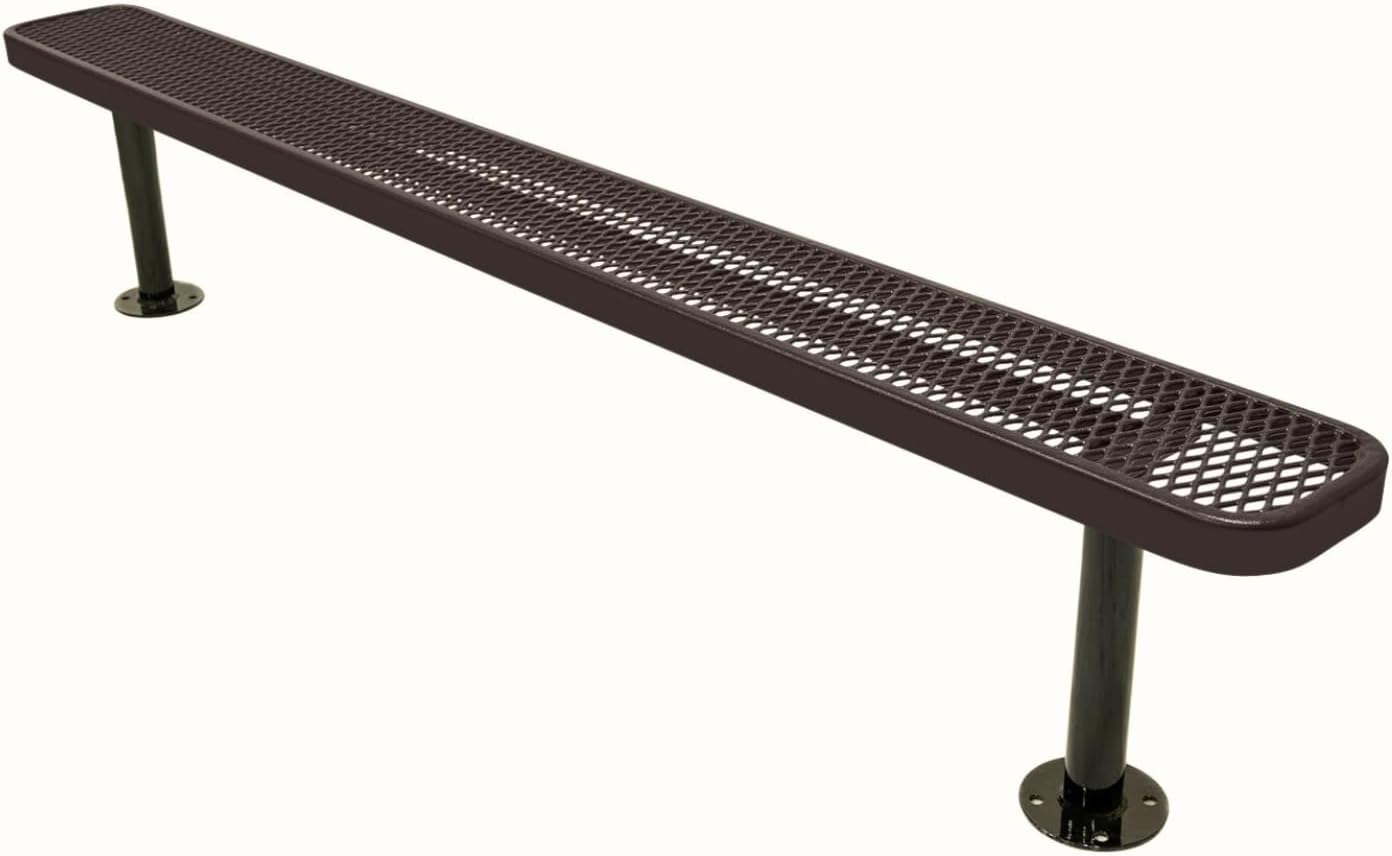 Coated Outdoor Furniture Heavy-Duty Outdoor Bench Thermoplastic Coated, Expanded Metal, Commercial-Grade Seating, Made in America (Surface Without Back, 8 Ft, Brown)