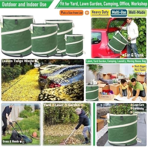 46-Gallon Collapsible Trash Can (22x28 in) Hard-Shell Bottom Yard Garden Bag,Big Leaf Bag,Yard Waste Bags,Debris Container,Pop-Up Recycling Bin,RV Camping Waste Bin,Laundry Hamper,Lawn Grass,Weeds Bag