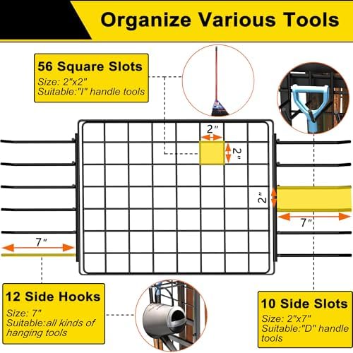3 Tier Garden Tool Organizer, Garage Storage and Organization, Metal Yard Tools Storage up to 78 Tools, Heavy Duty Garden Tool Organizer for Garage, Yard, Patio, Shed, Indoors and Outdoors, Black