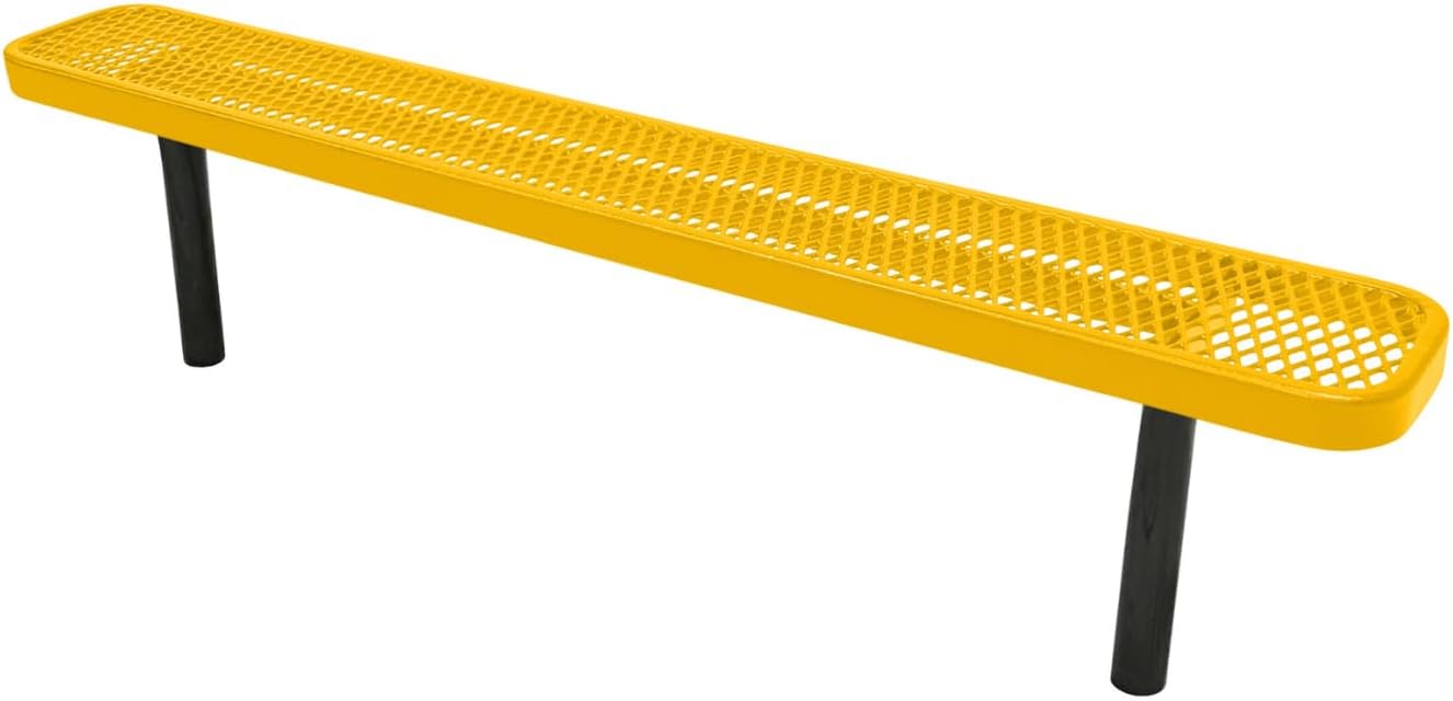 Coated Outdoor Furniture Heavy-Duty Outdoor Bench Thermoplastic Coated, Expanded Metal, Commercial-Grade Seating, Made in America (Inground Without Back, 6 Ft, Yellow)