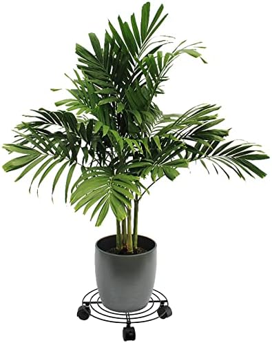 SINJEUN 4 Pack 10.6 Inch Metal Plant Caddy, Rolling Potted Plant Dolly, Flower Pots Plant Stand with Lockable Wheels for Indoor and Outdoor Planter Pots, Black