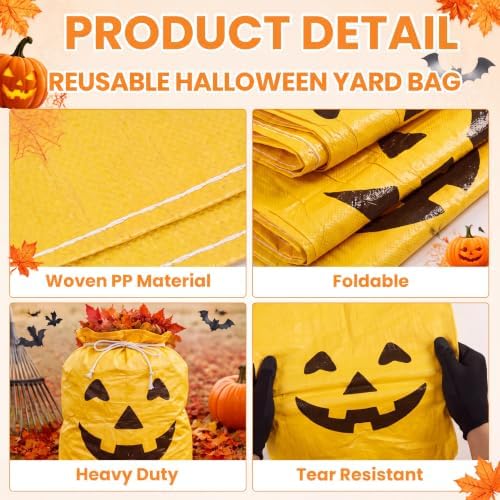 Pajean 3 Pcs Halloween Pumpkin Leaf Lawn Bags Reusable Woven Fall Yard