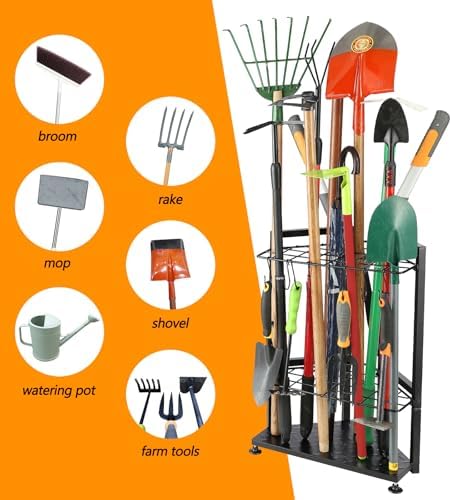 UU-Major Garden Tool Organizer for Garage Corner,Free Standing Yard Tools Rack Heavy Duty,Garage Organization and Storage Stand for Broom,Mop,Rakes,Shovel Holder for Lawn/Shed/Outdoor.