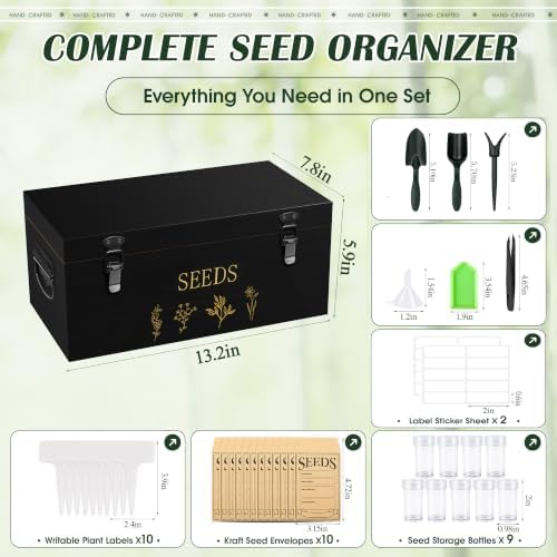Large Seed Storage Organizer, Great Gifts Gardening Kit (Black)