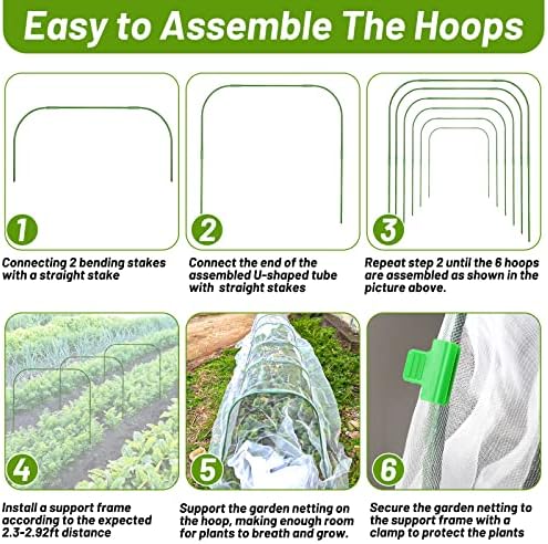 67pcs Garden Mesh Netting Kit, 6 Sets Wide Garden Hoops with Garden Covers