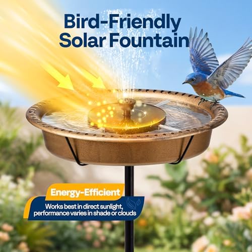 VIVOHOME Oval Bird Bath with Solar Fountain and Metal Ground Stake, Copper