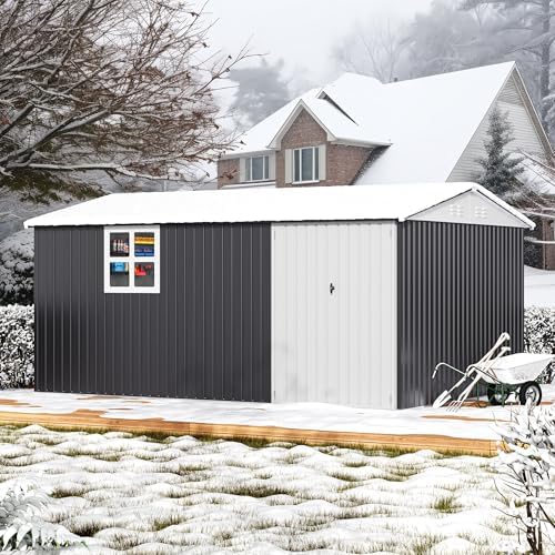WKM 10x14 FT Outdoor Storage Metal Shed with Window, Black