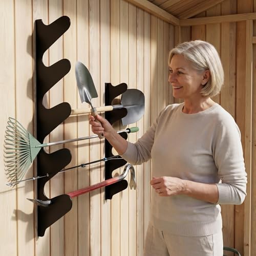 Shed Tool Organizer Wall Mount, Garage Organization, Garden Tool Organizer for Shovels and Rakes, Shed Organizer Solid Steel Holds 200LB