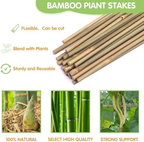 Bamboo Stakes,3FT Natural Bamboo Garden Stakes, 25Pcs Plant Support Stakes