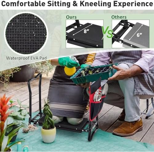 Foldable Garden Kneeler and Seat with Wide Soft Foam Pad, Black