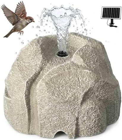 Realistic Granite Rock Solar Bird Bath Fountain,Resin Stone Water Pump Bubbler with Anti-Dry Run Protection,Solar Powered Water Feature for Outdoor Garden Pond Patio and Yard Decor (White)